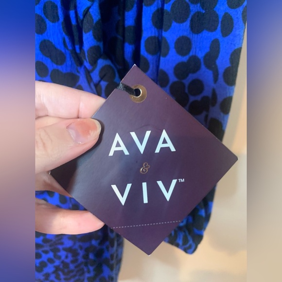 Ava & Viv Blue and Black Polka Dot Balloon Sleeve Midi Dress - Picture 5 of 9